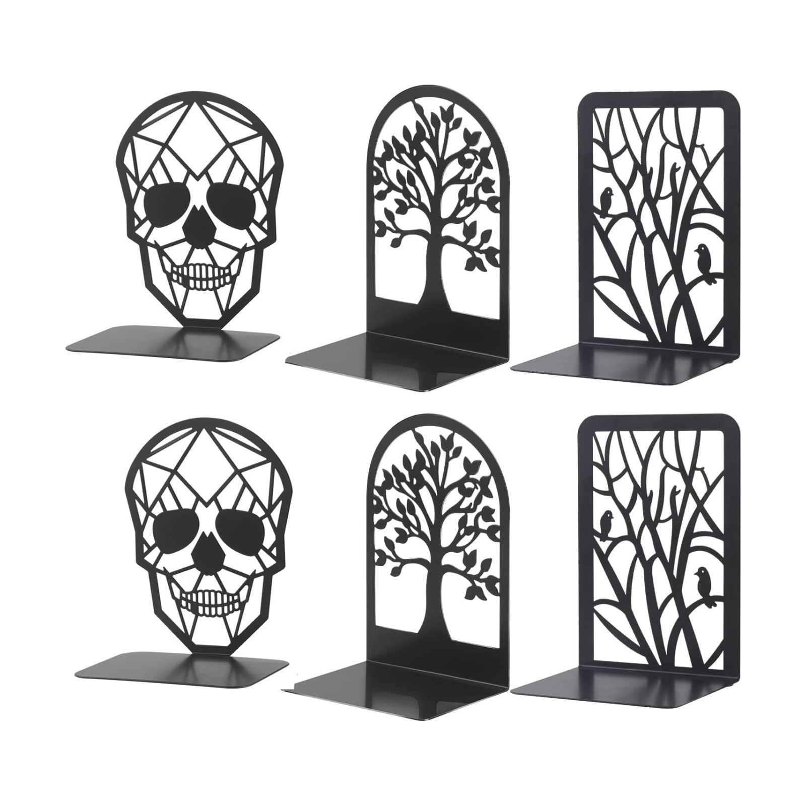 3Pairs Metal Bookends Skull Decorative / Black