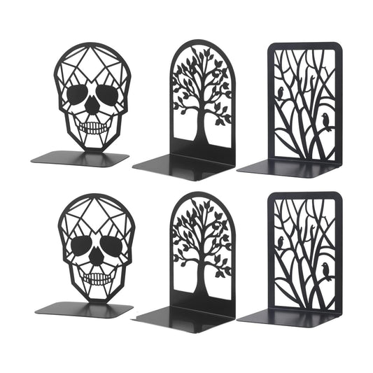 3Pairs Metal Bookends Skull Decorative / Black