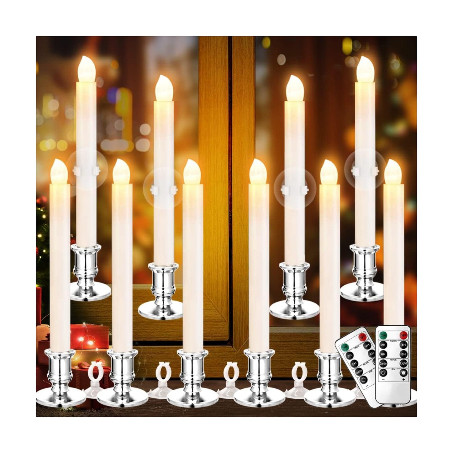 YAUNGEL Window Candles, 10 Pack LED Battery Operated Christmas Candles for Windows with Remote Electric Candle Lights