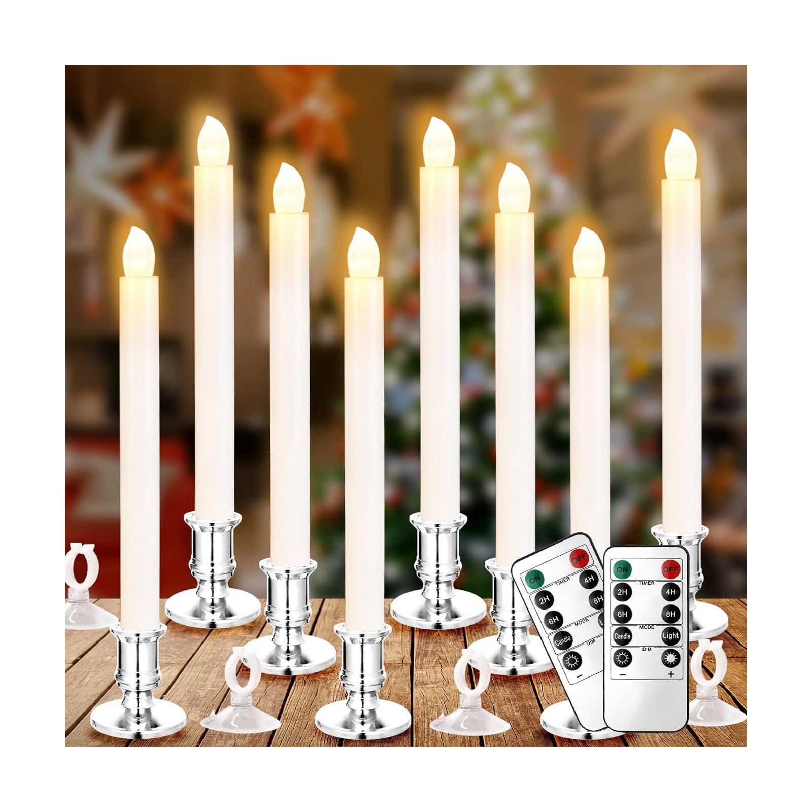 YAUNGEL Window Candles, 8 Pack LED Battery Operated Christmas Candles for Windows with Remote Electric Candle Lights