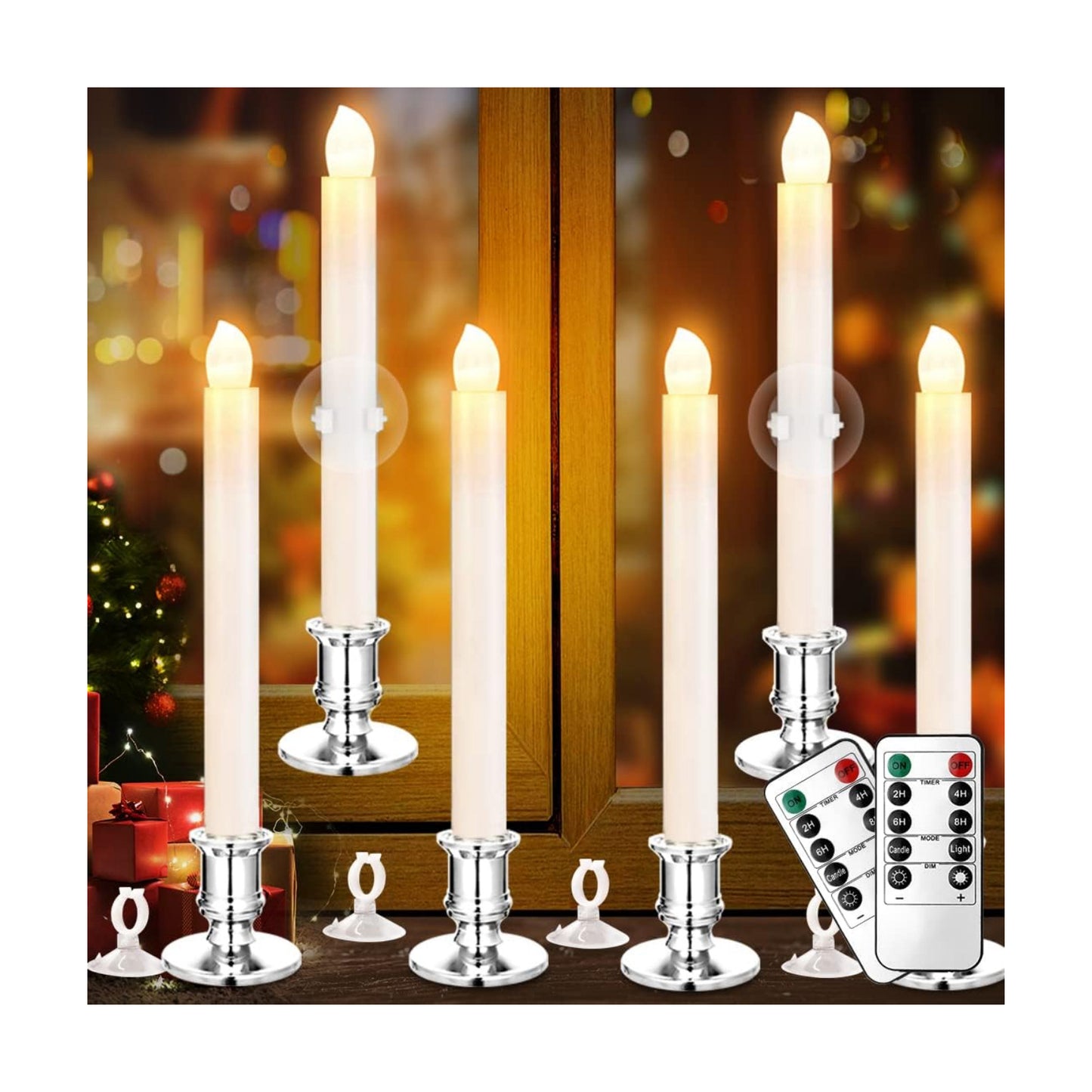 YAUNGEL Window Candles, 6 Pack LED Battery Operated Christmas Candles for Windows with Remote Electric Candle Lights