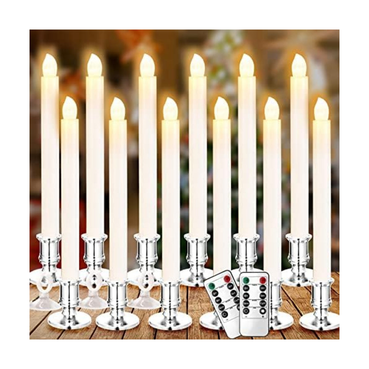 YAUNGEL Window Candles, 12 Pack LED Battery Operated Christmas Candles for Windows with Remote Electric Candle Lights with Removable Candle Holders Suction Cups for Christmas Decorations, Silver