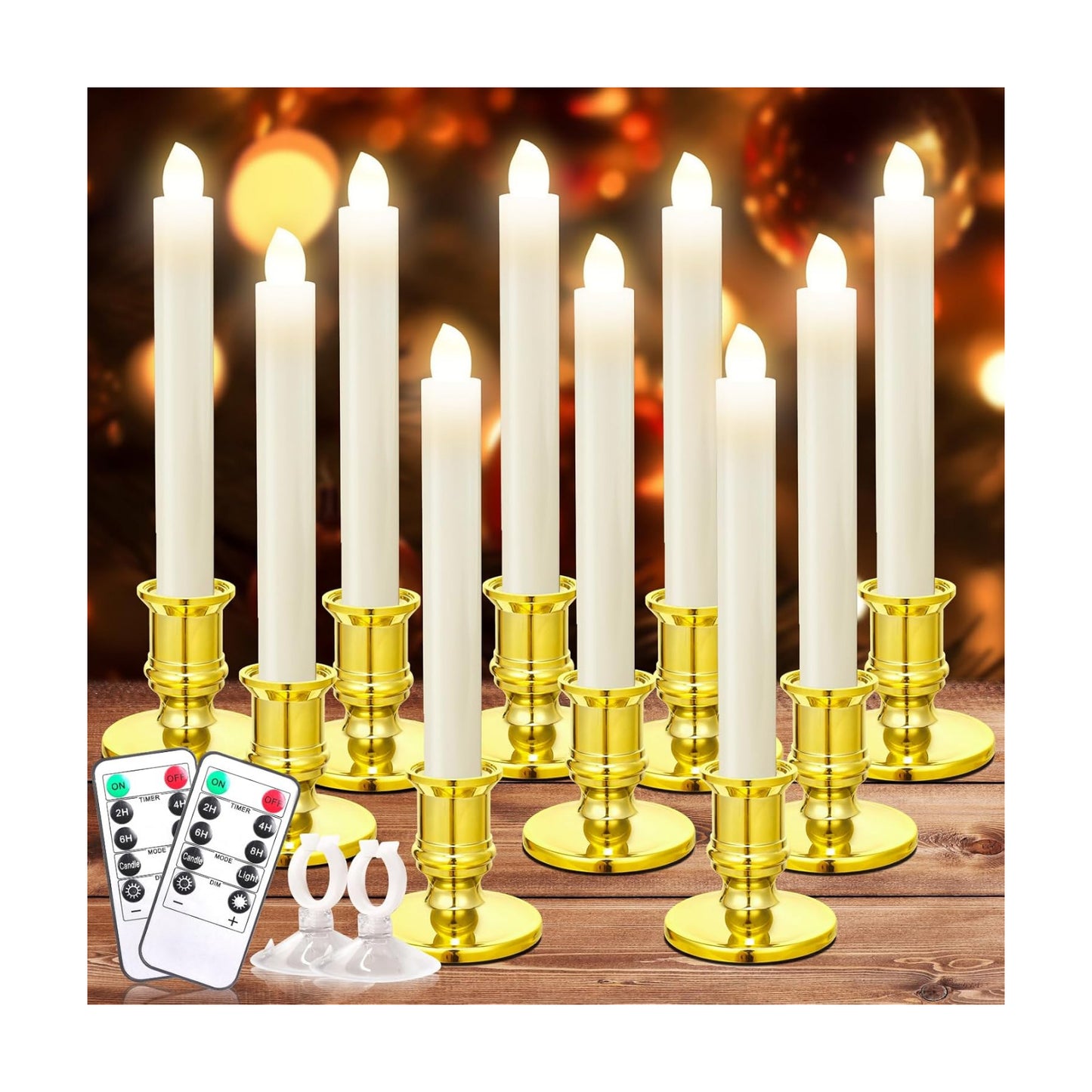 Verdenu 10 Pack Christmas Window Candles with 2 Remote Controls | Battery Operated Flameless Candles with 4 Timer