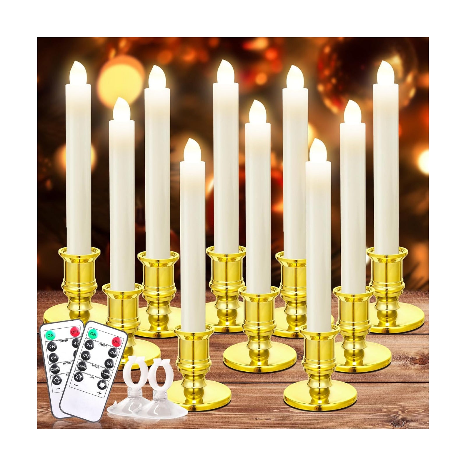 Verdenu 10 Pack Christmas Window Candles with 2 Remote Controls | Battery Operated Flameless Candles with 4 Timer