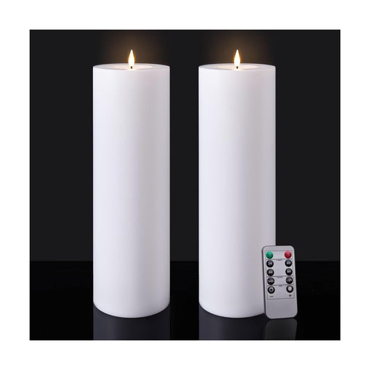 Large Flameless LED Candles Outdoor: 12" x 4" Battery Operated Pillar Candles Flickering with Timer Waterproof Fake