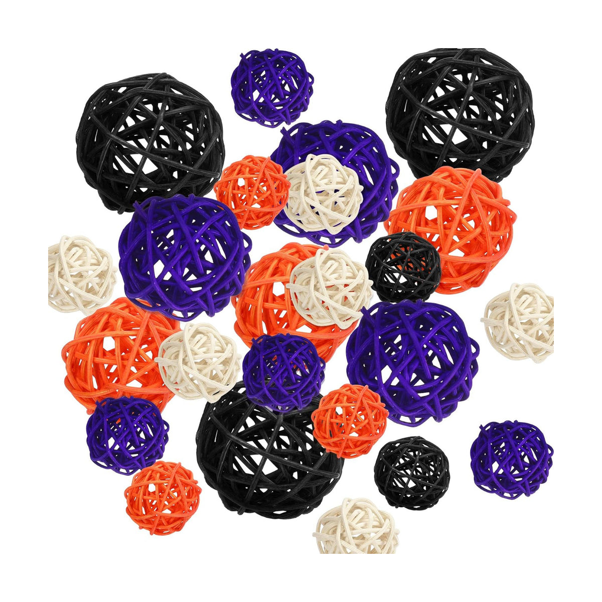 SANNIX 24Pcs 3 Size Rattan Balls Halloween Decoration Black Purple Orange