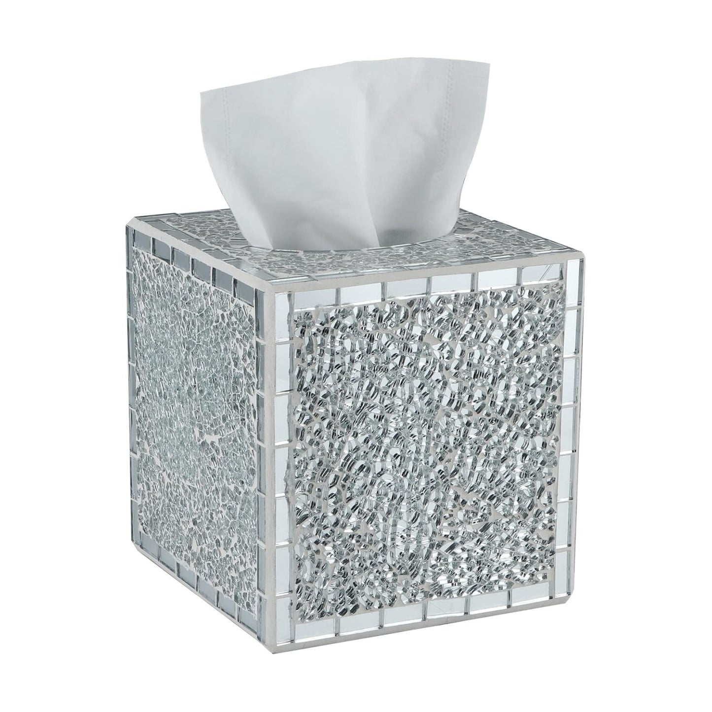 Mosaic Glass Tissue Box Holder / Silver