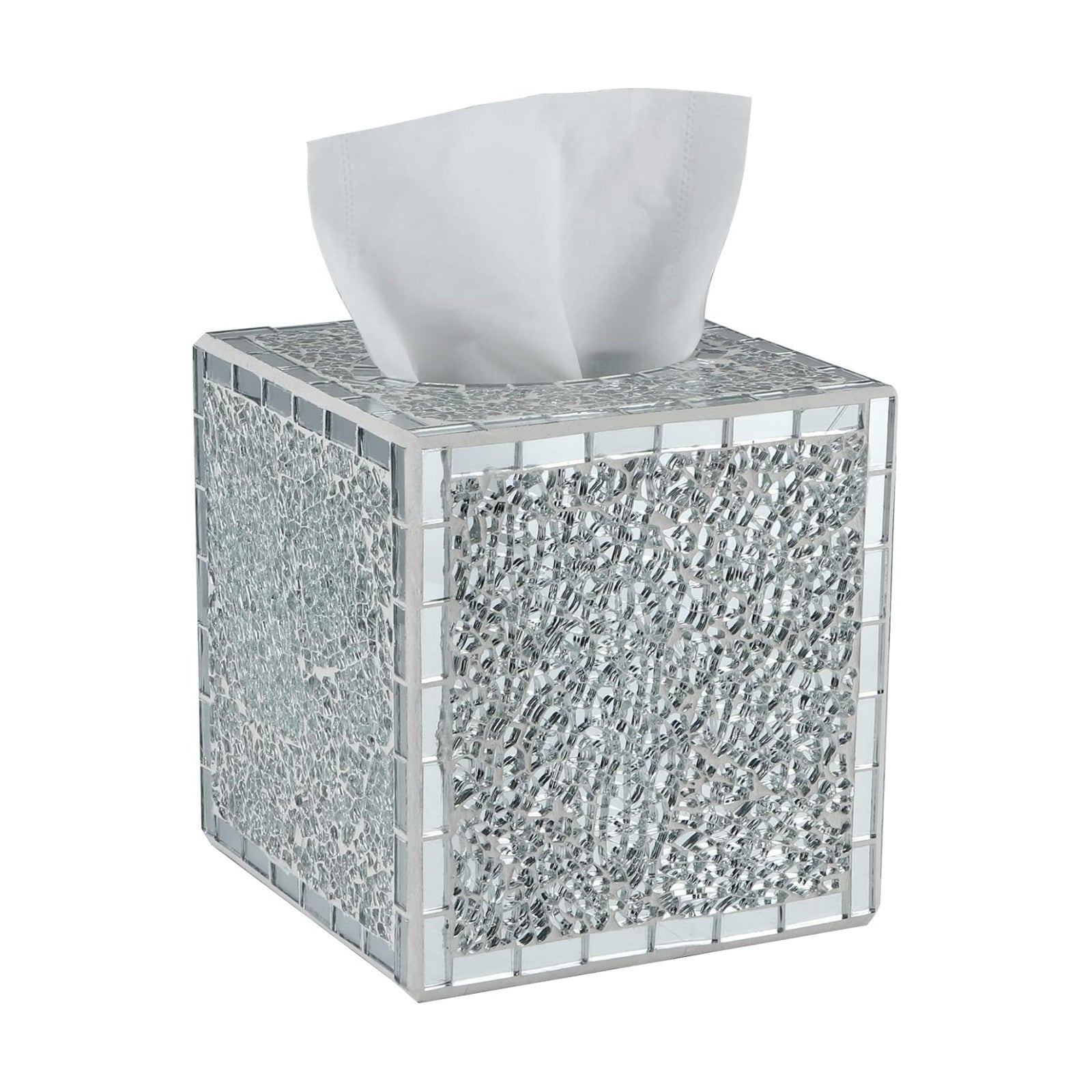 Mosaic Glass Tissue Box Holder / Silver