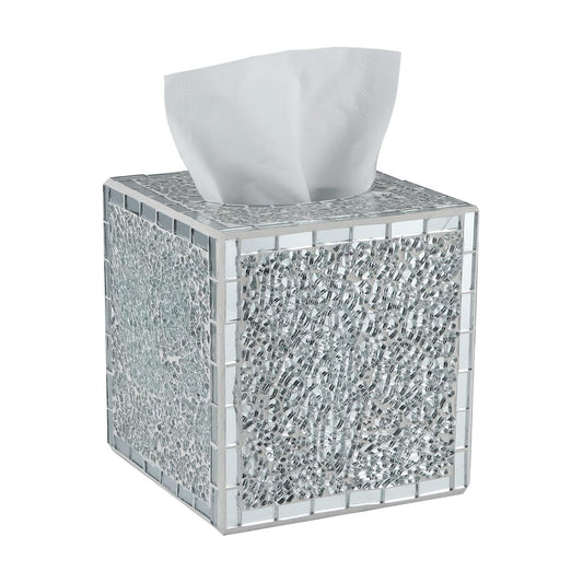 Mosaic Glass Tissue Box Holder / Silver