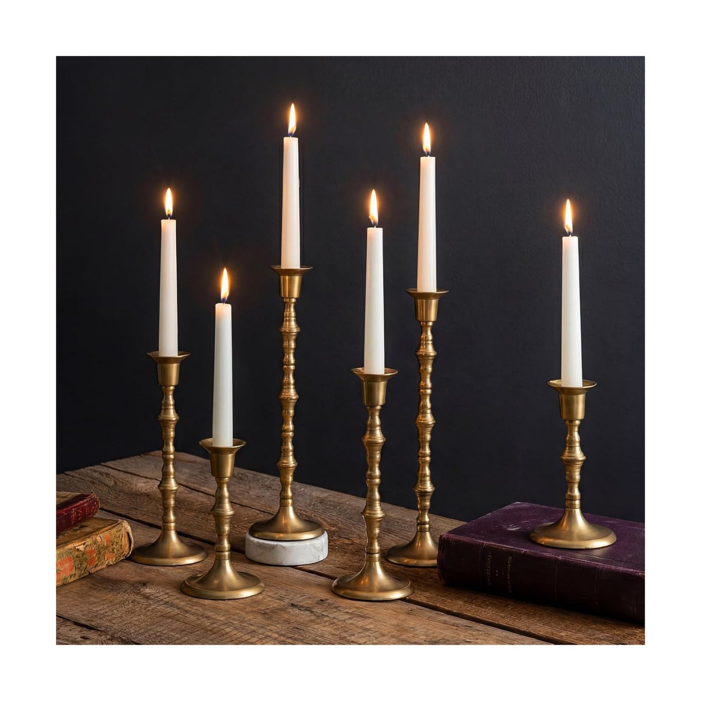 NUPTIO Gold Candle Holders for Decor: Unique Candlestick Candleholders | Set of 6 Tall Assorted Candle Stick Taper