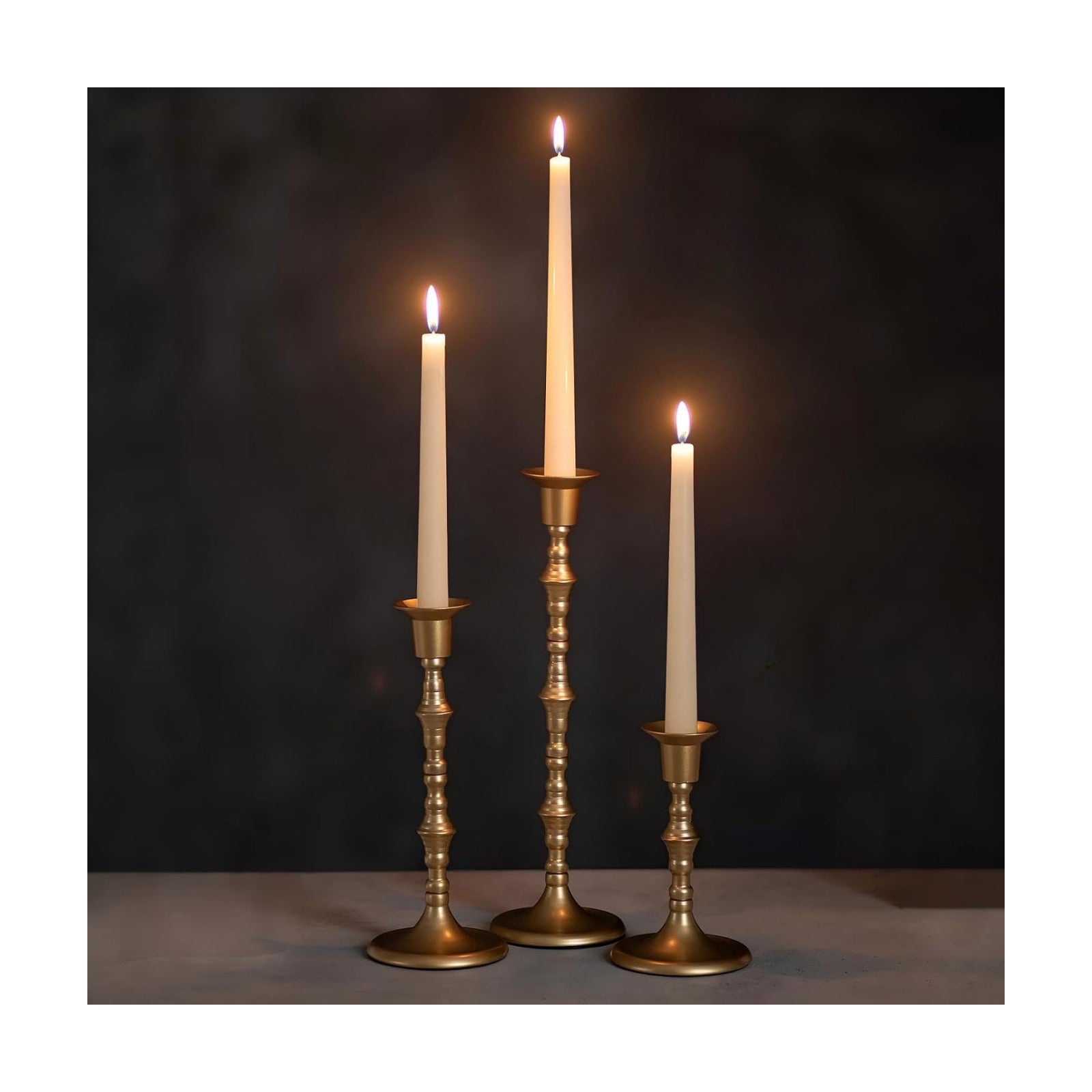 NUPTIO Gold Candlestick Holders for Centerpiece: Unique Taper Candleholders | Set of 3 Tall Assorted Candle Stick