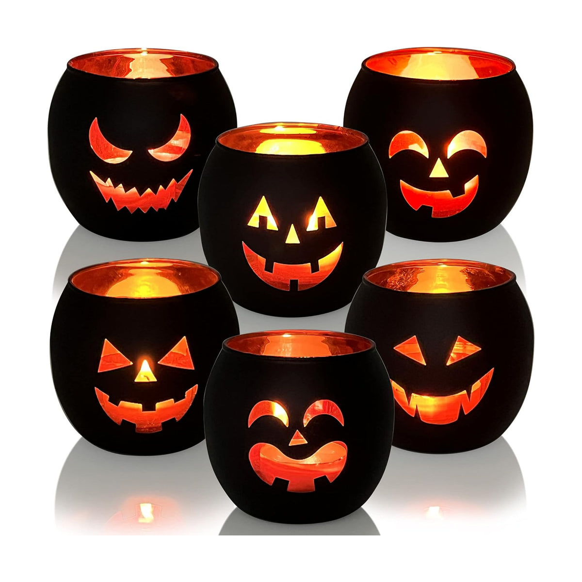 Halloween Table Decor Set of 6, Jack O Lanterns Black Glass Votive Tealight Candle Holders, Halloween Decorations Indoor Party Mantel Coffe Table Centerpiece Decor