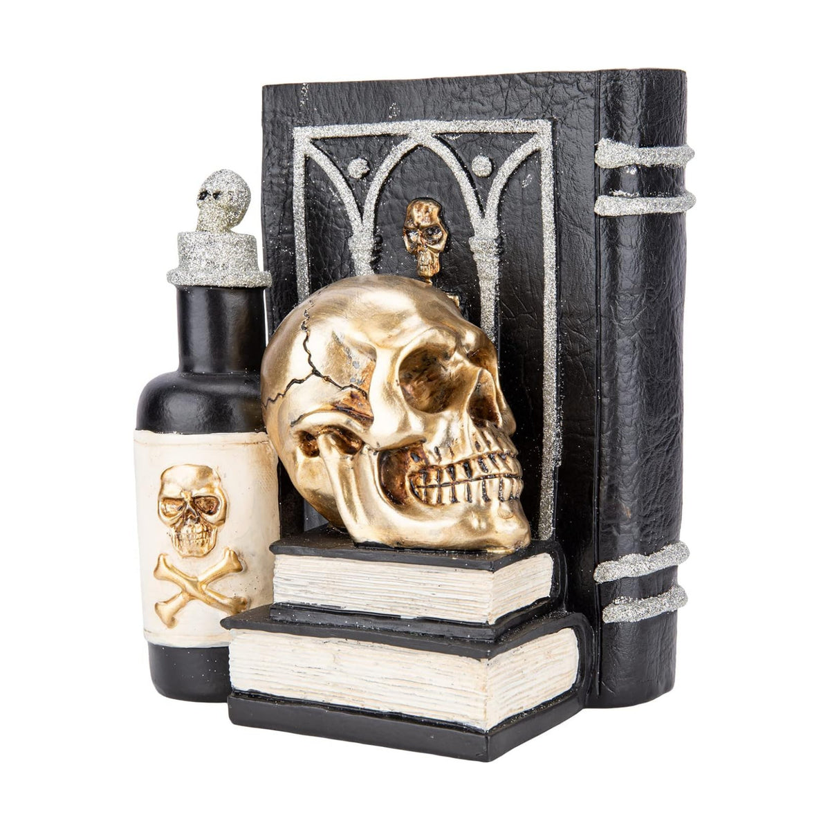 Halloween Resin Skull Heads with Books Black Figurines Indoor Decorations
