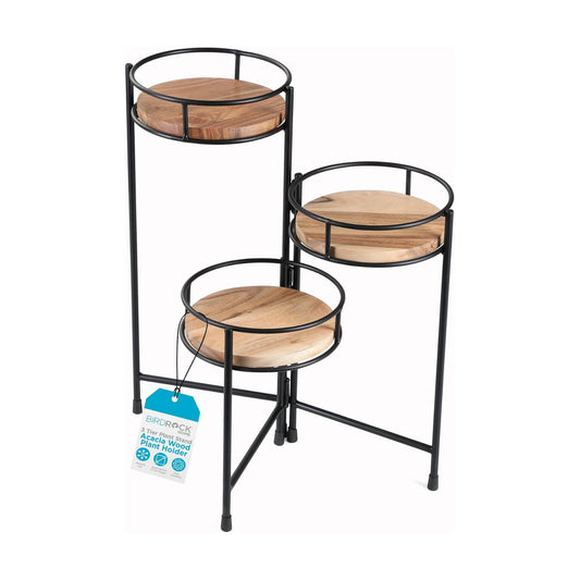 BIRDROCK HOME 3-Tier Plant Stand - Acacia Wood Plant Holder - Adjustable Collapsible Design - Display Shelves for Pots