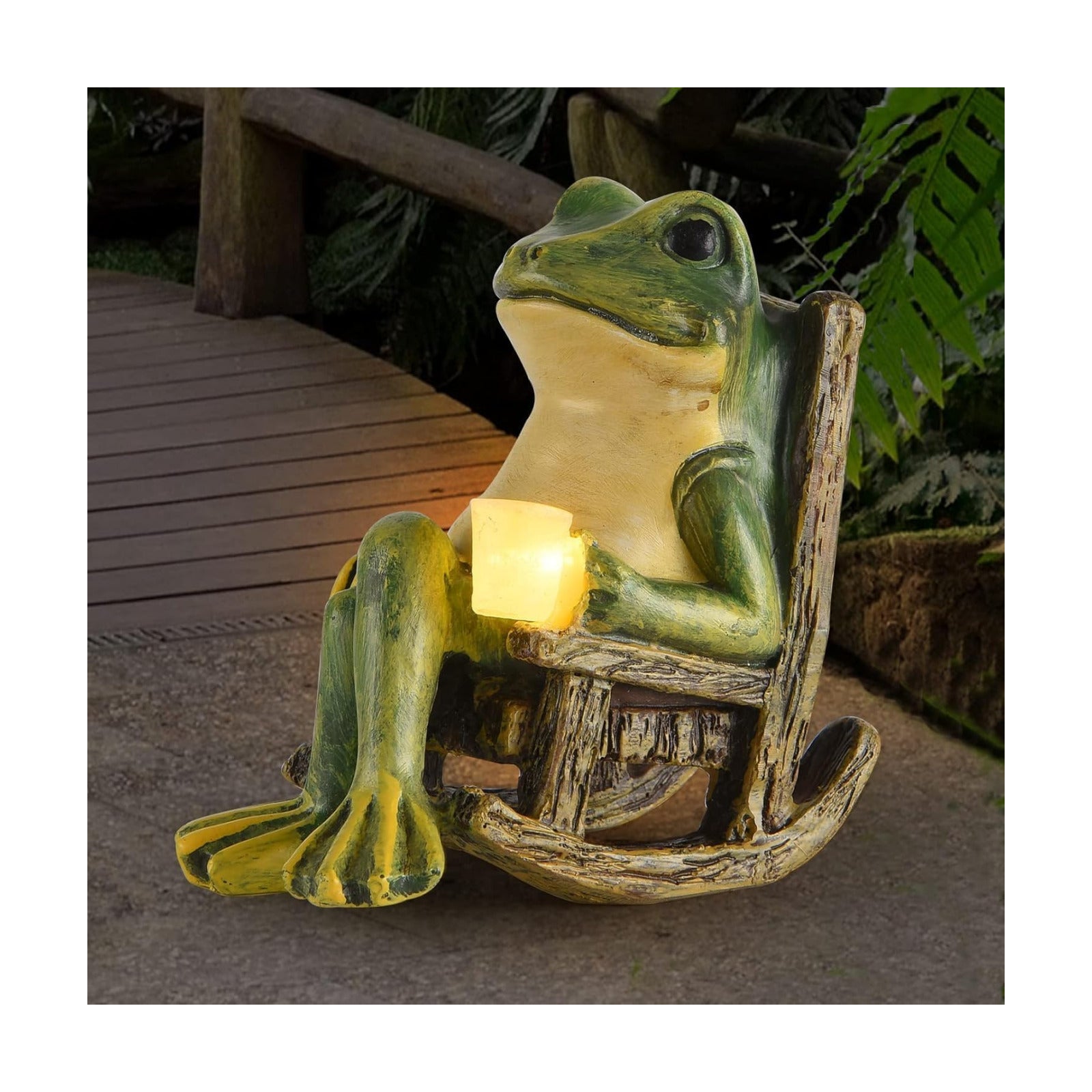 FOXMIS Miniature Frog Garden Statue Mom Dad Gifts Home Decorations Fairy Garden Accessories Outdoor Lights Solar Garden