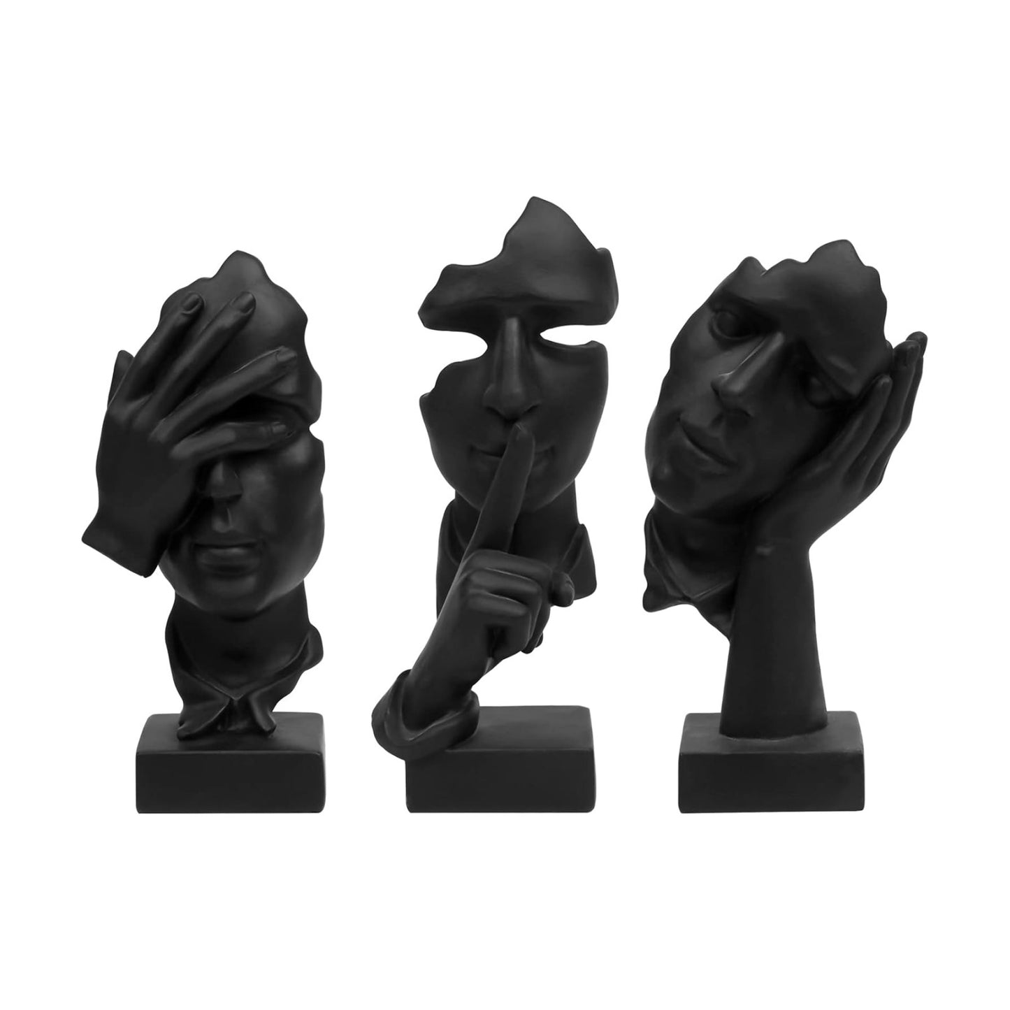 Thinker Statue / Silence is Gold Abstract Art Figurine / Black / Set of 3