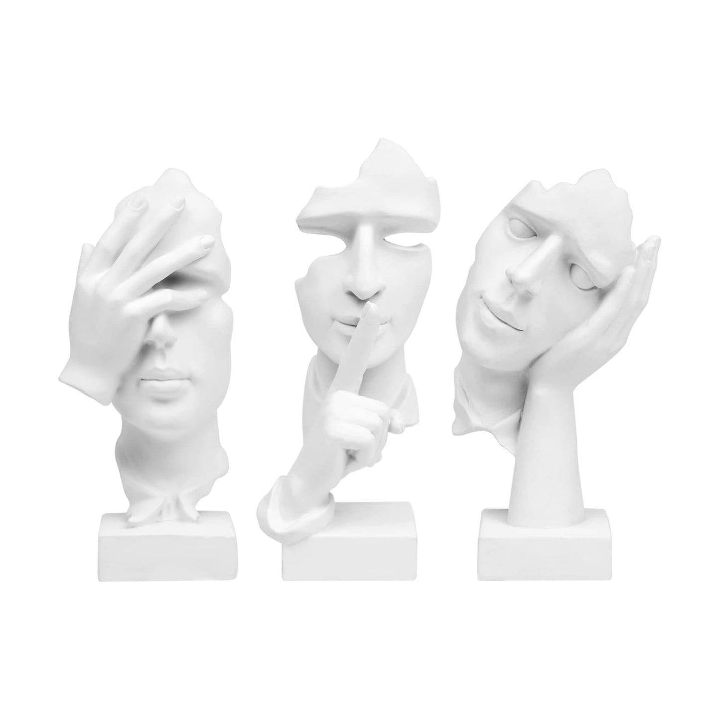 Thinker Statue / Silence is Gold Abstract Art Figurine / White / Set of 3