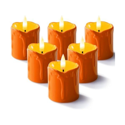 Homemory 2"x 2" Orange 6 Hour Timer Flameless Votive Candles, 6 Pack