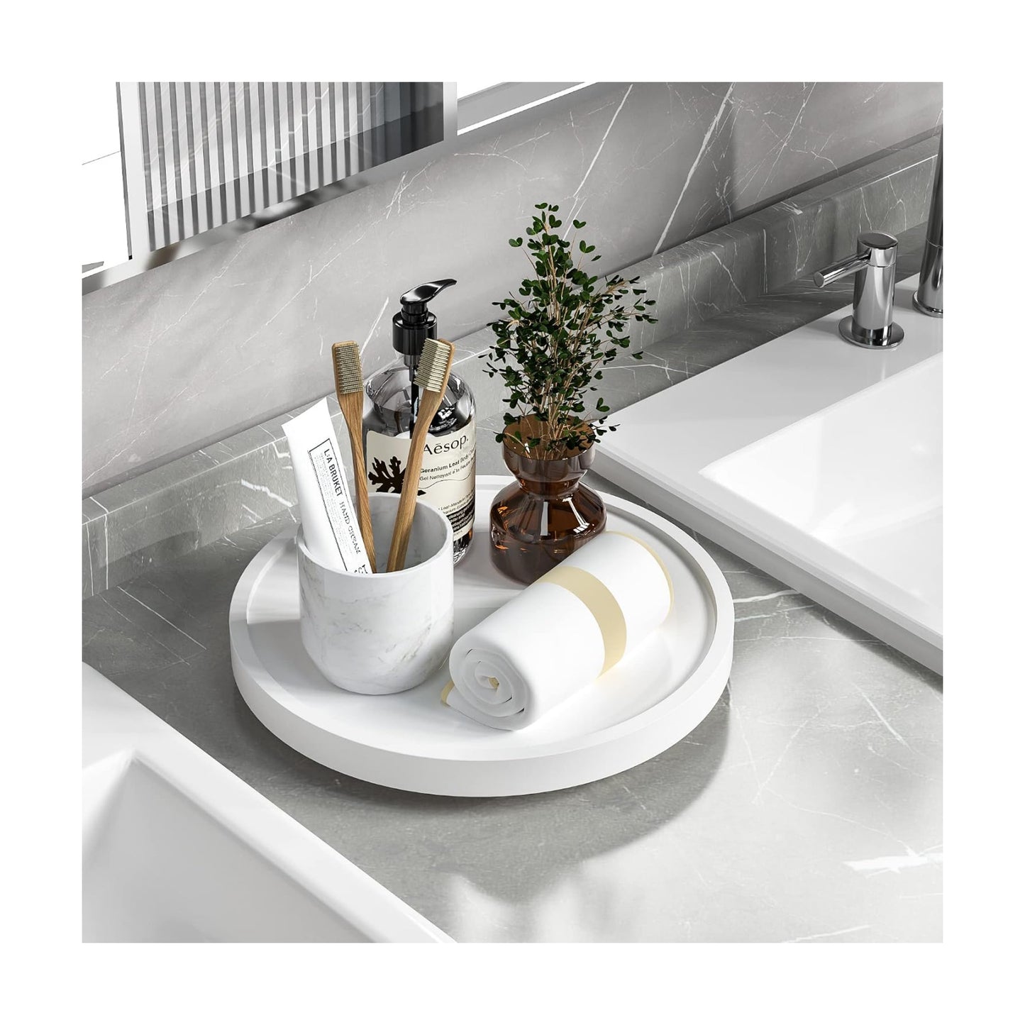 Bamboo Kitchen Sink Countertop Organizer for Keep Glass / White / 10 x 10 x 1.5