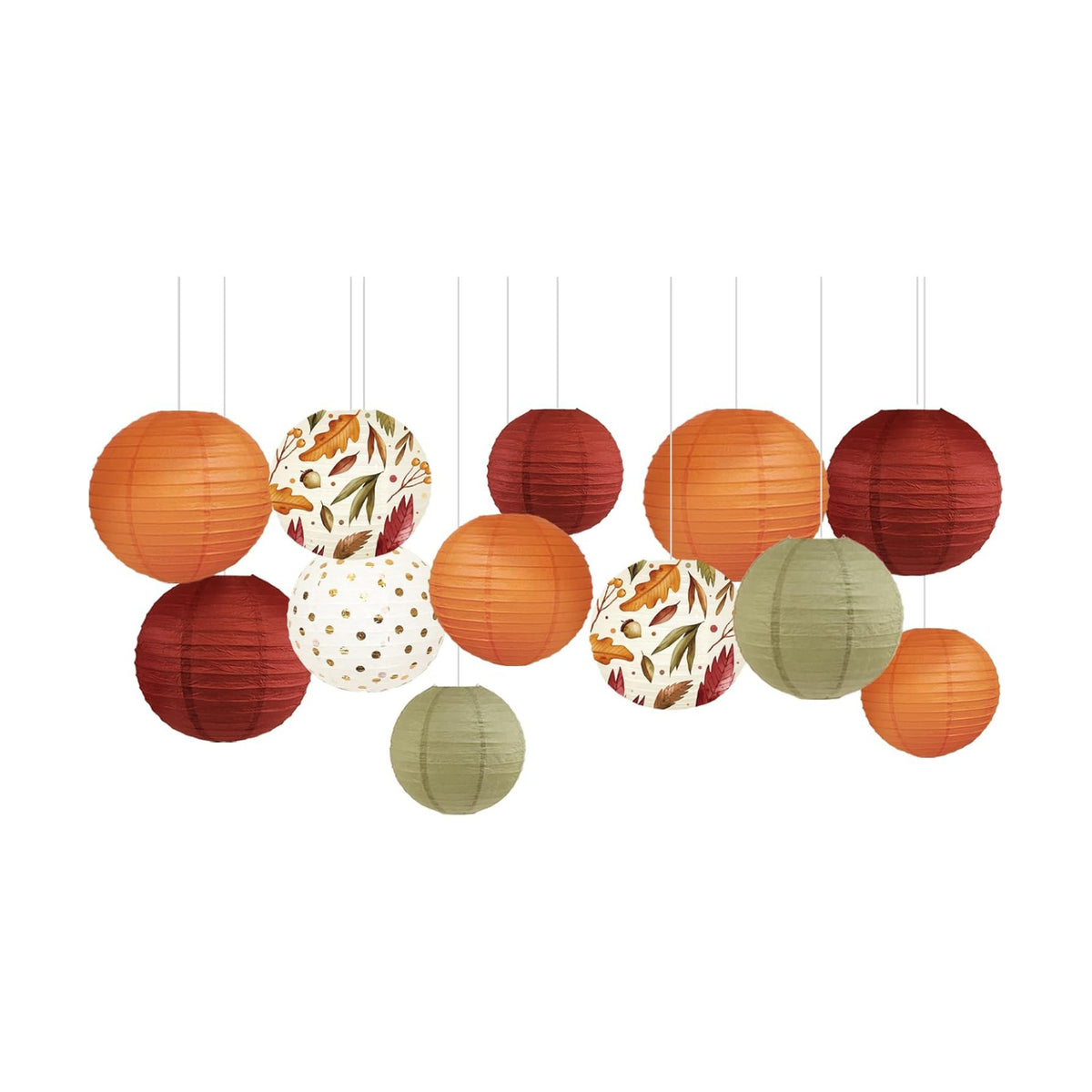 NICROLANDEE 12Pcs Burgundy Orange Maple Leaves Hanging Paper Lanterns