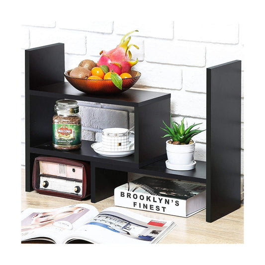 Sorfity Desktop Bookshelf Desk Storage Organizer Adjustable Wood Desktop Display Shelf Rack Counter Office Storage Rack
