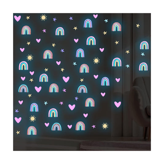 Rainbow Wall Decor Stickers Small Rainbow Decal Watercolor Heart Star Sun Wall / Luminous Blue