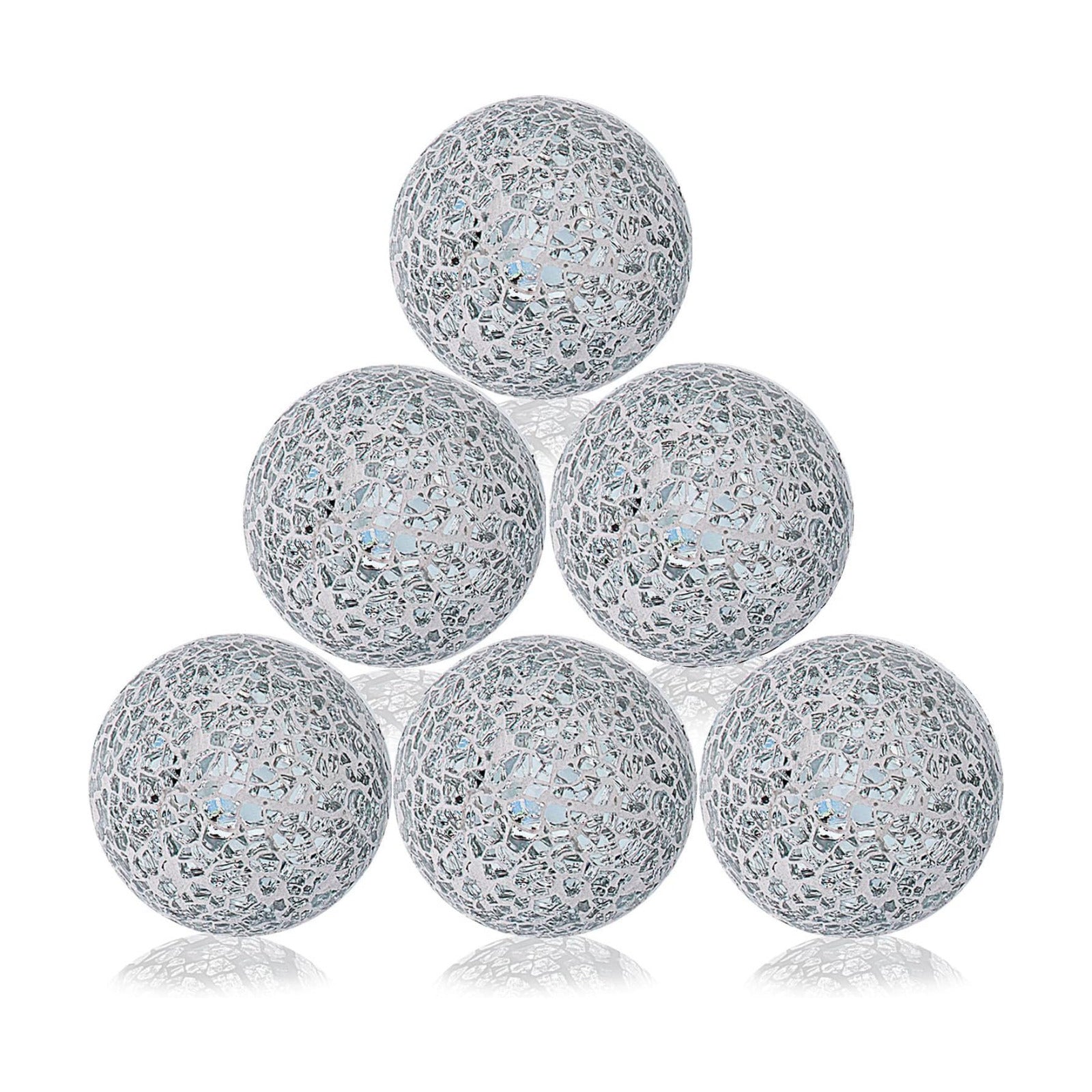 Decorative Balls Set / 6cm Small Mosaic Spheres Glass Orbs / Silver White / 2.4 Inch / Set of 6