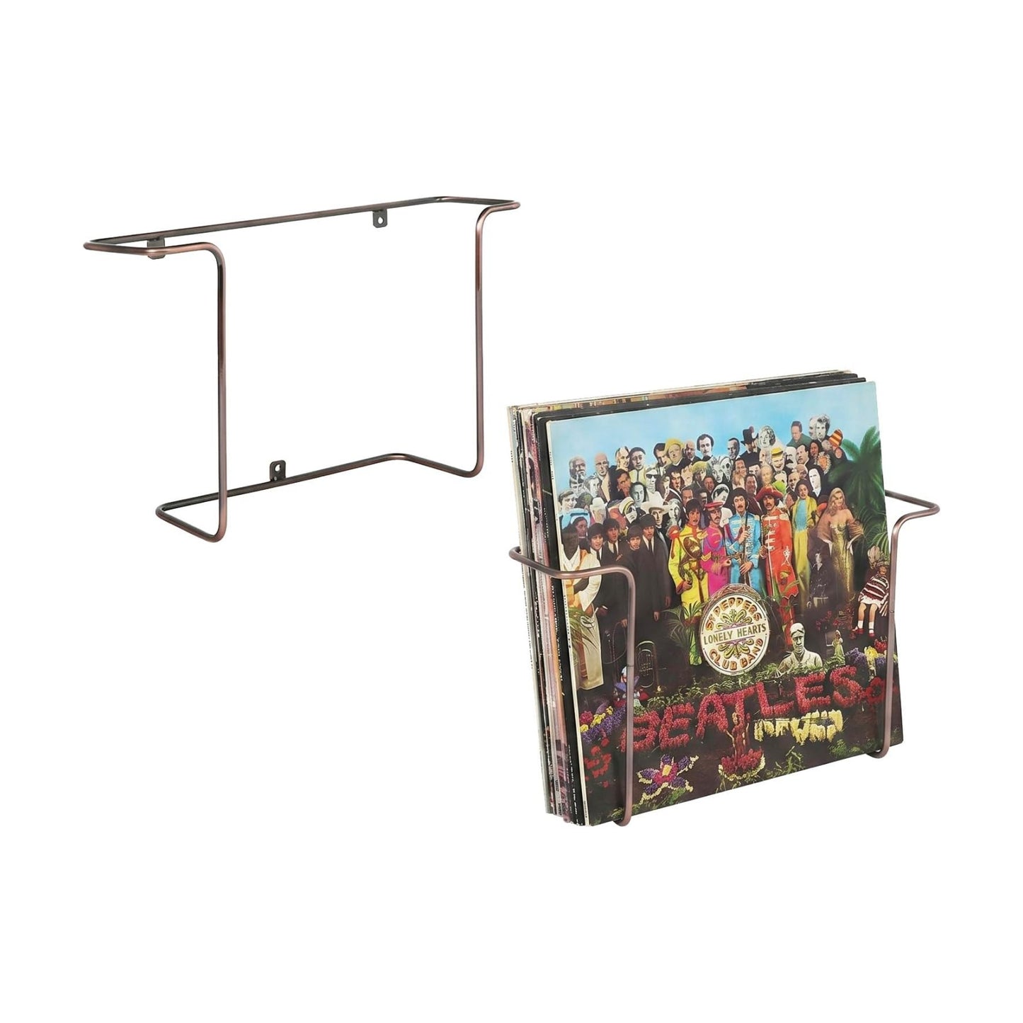 MyGift Copper Metal Wall Mounted Vinyl Record Display Shelves, Set of 2 | Wire Floating Holders Display LP Records &