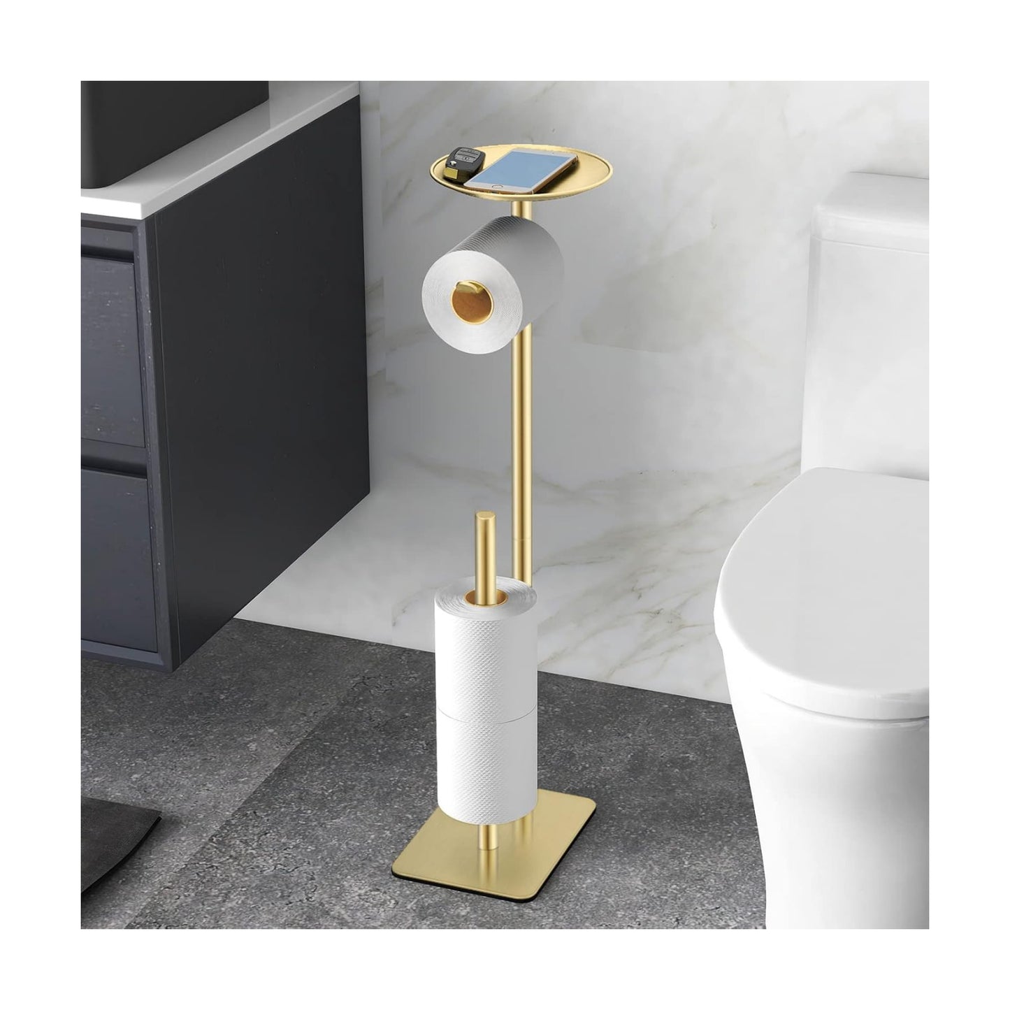 FEILERN Toilet Paper Holder Stand for Bathroom Floor Standing Toilet Roll Dispenser Storages 4 Reserve Rolls, with Top
