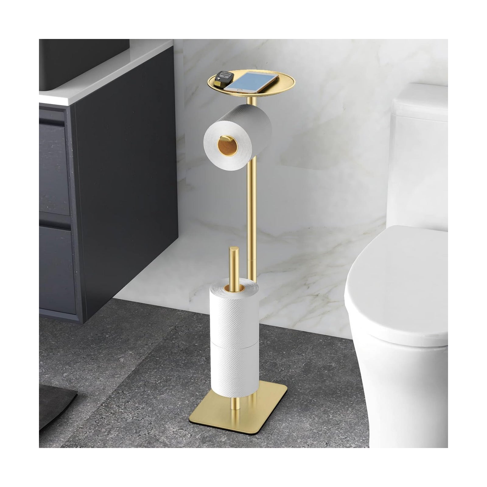 FEILERN Toilet Paper Holder Stand for Bathroom Floor Standing Toilet Roll Dispenser Storages 4 Reserve Rolls, with Top