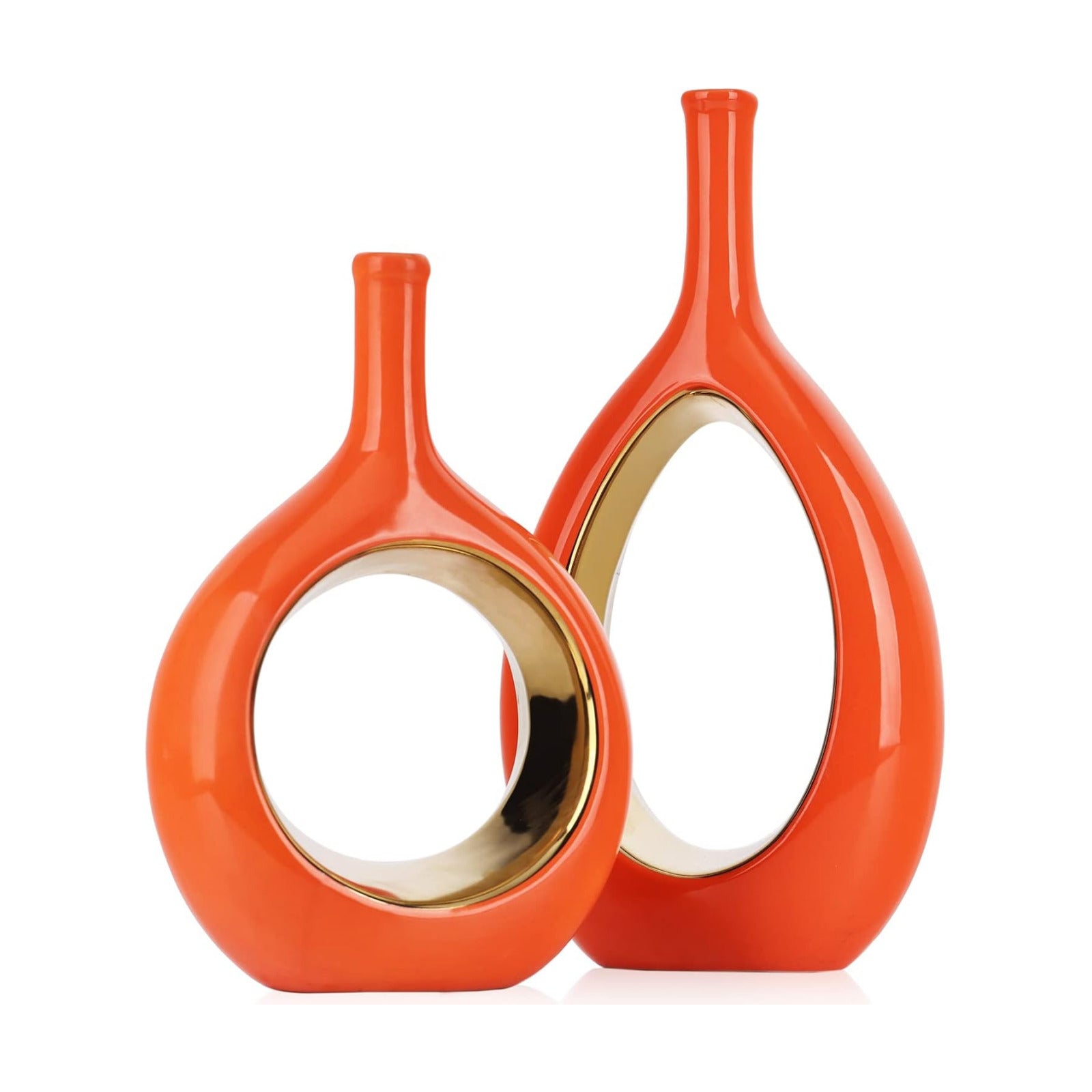 Modern Vases / Ceramic Orange and Gold Vase / Orange Gold / Set of 2