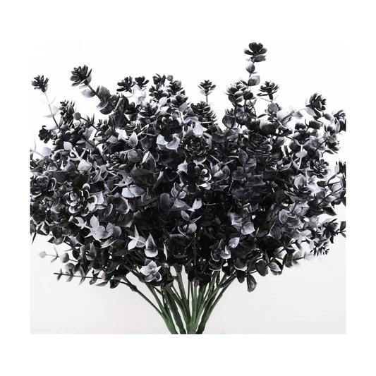 RECUTMS Black Artificial Flowers, Fake Outdoor UV Resistant Plants Faux Plastic Greenery Shrubs Indoor Outside Hanging Planter Home Kitchen Office Wedding, Garden Decor (White+Black)