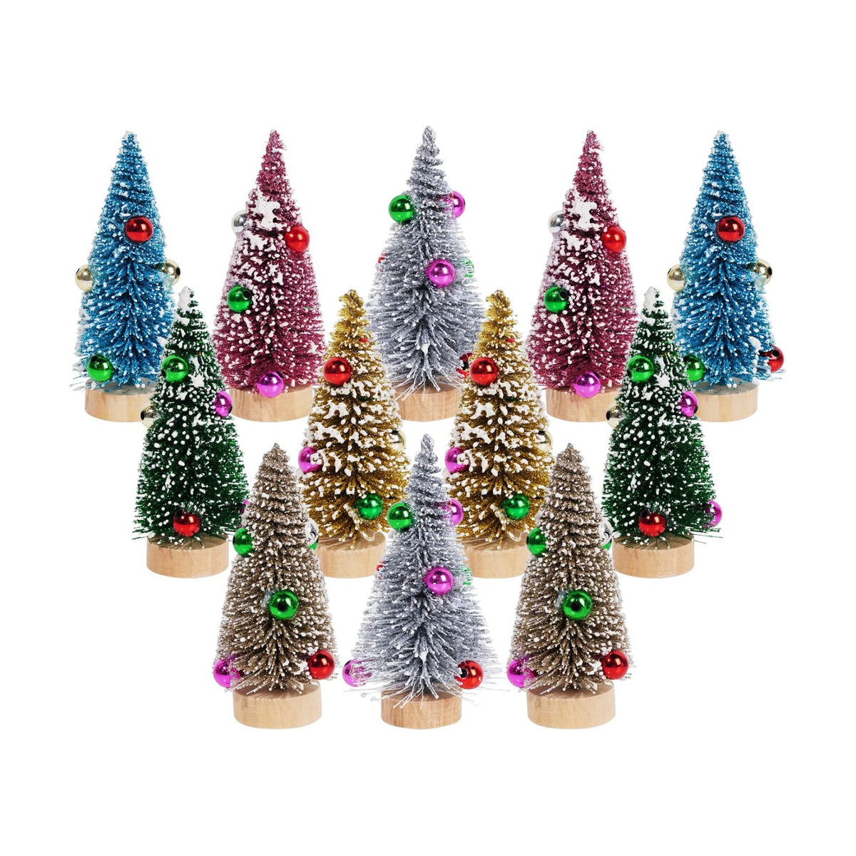 Yookat 12Pcs Mini Christmas Trees Sisal Trees Pine Trees Bottle Brush Trees