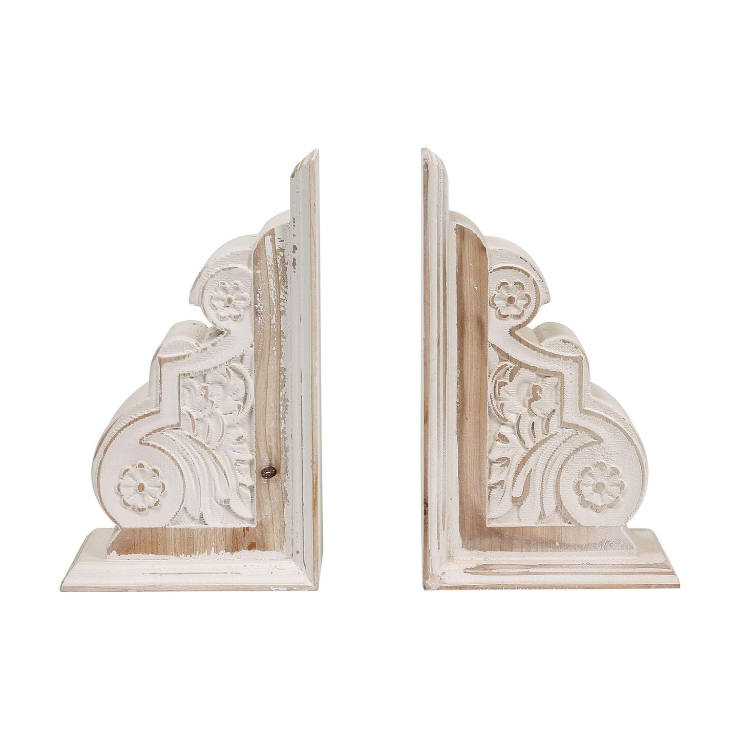 Carved Pattern Farmhouse Book Ends / White