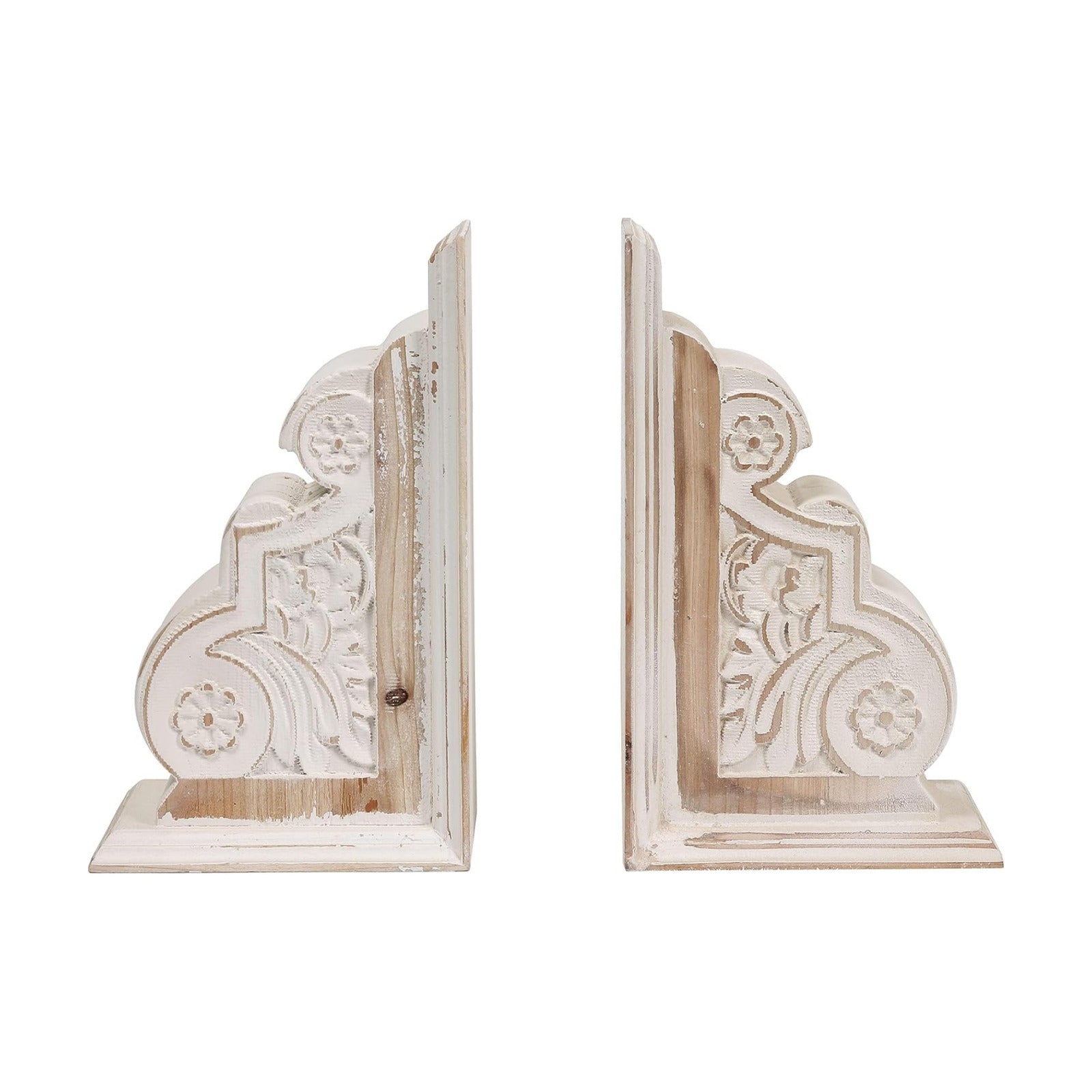 Carved Pattern Farmhouse Book Ends / White
