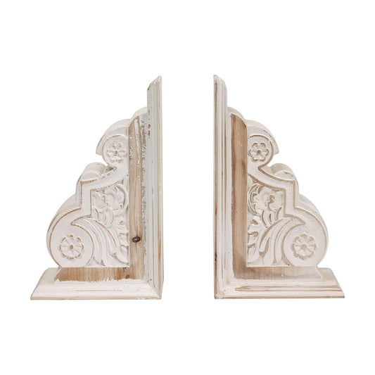 Carved Pattern Farmhouse Book Ends / White