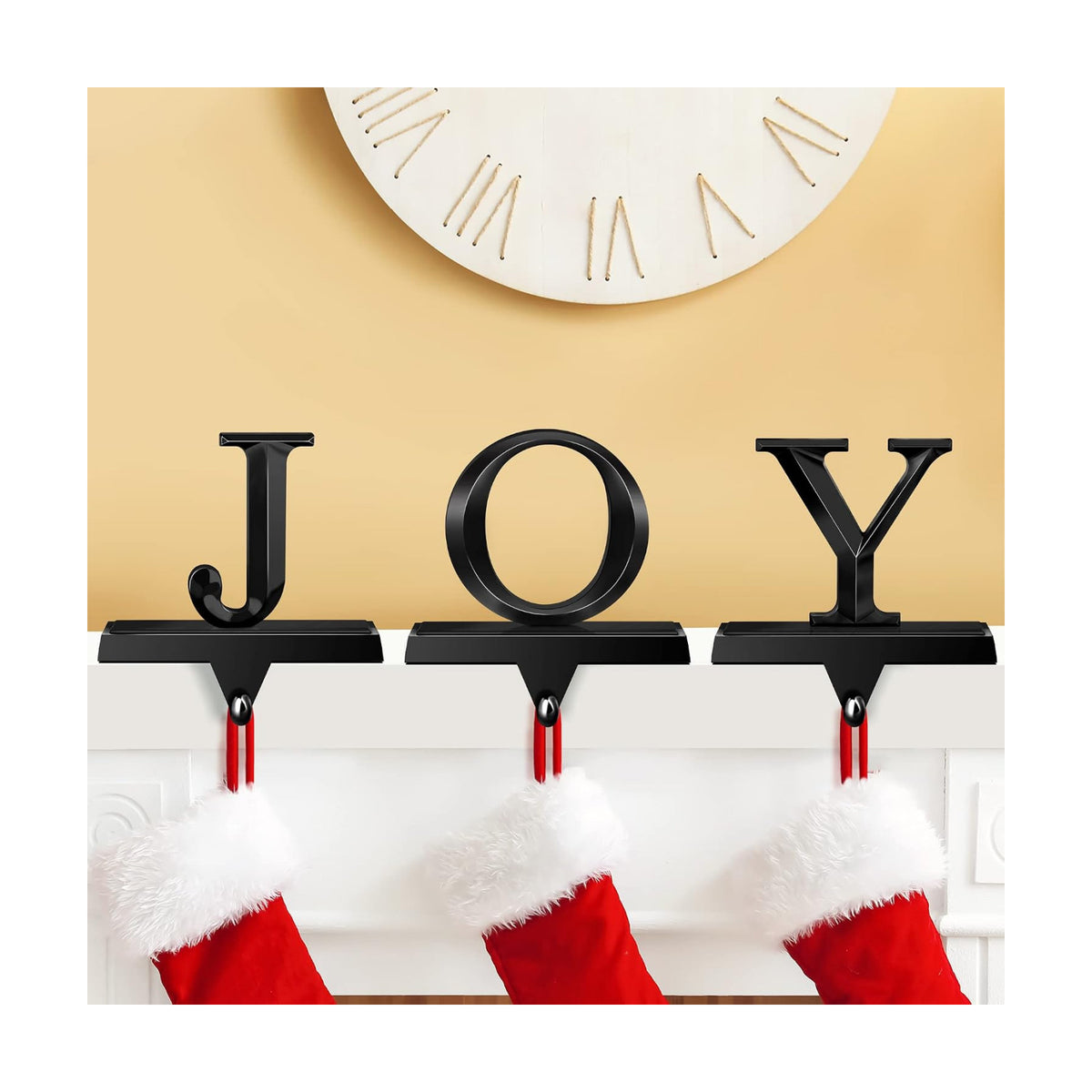 MCEAST Pack of 3 Christmas Stocking Holders Metal Mantel Stocking Clips Fireplace Stocking Hangers for Christmas Decoration, Black
