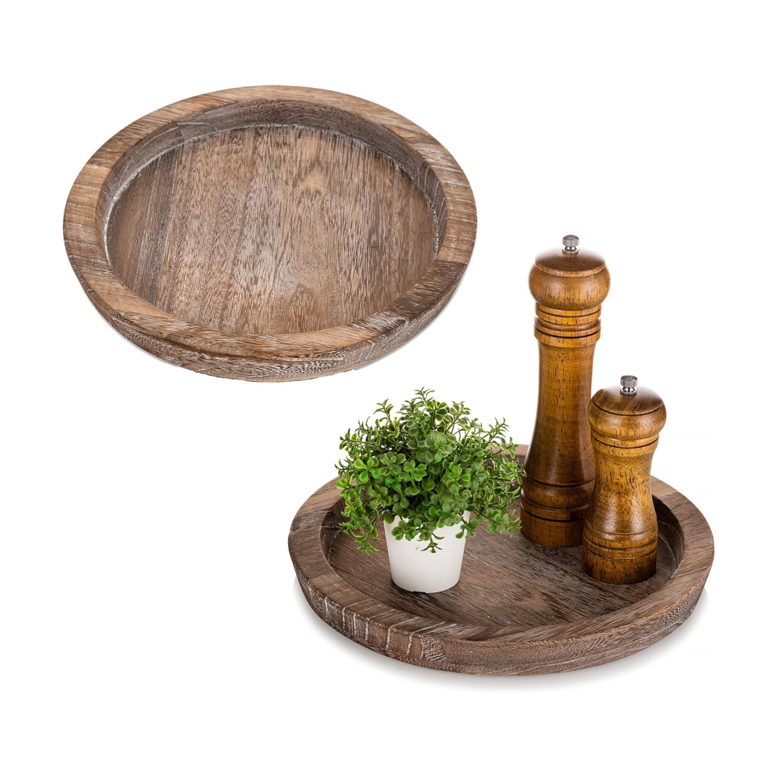 Rustic Wooden Serving Tray / Brown-2pc / Set of 2