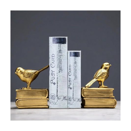 Home Decorative Birds & Books Vintage Design Resin Bookshelf Bookends / Gold