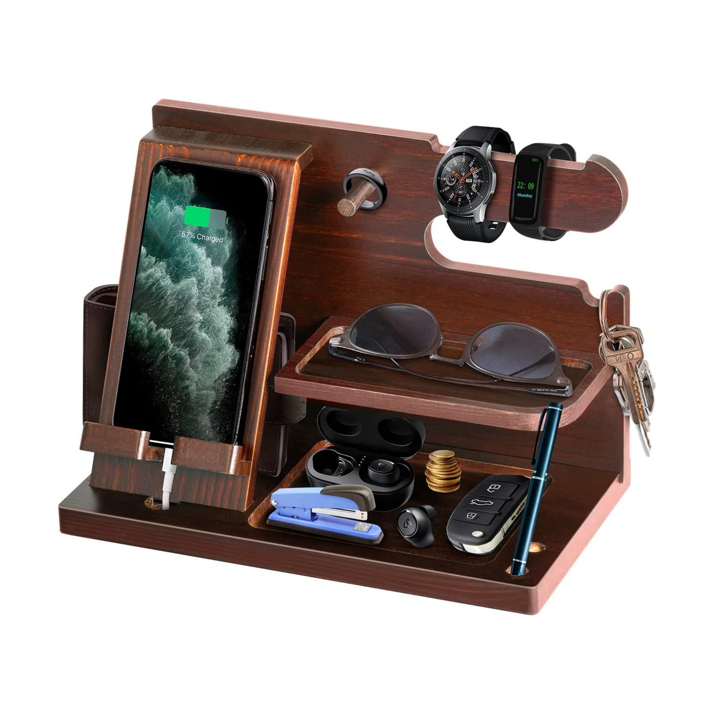 Gifts for Men Wood Phone Docking Station for Mens Gifts for Christmas Husband Anniversary Dad Birthday Gifts for Men or