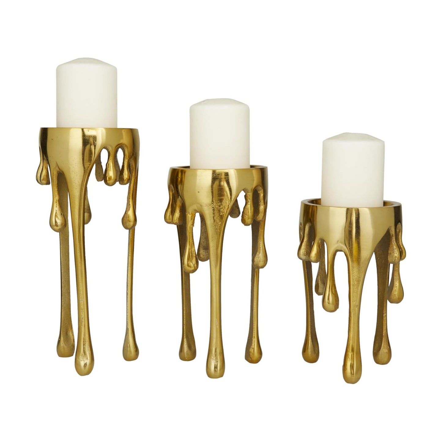 CosmoLiving by Cosmopolitan Aluminum Metal Abstract Decorative Candle Holder Melting Drip Candle Stand, Set of 3