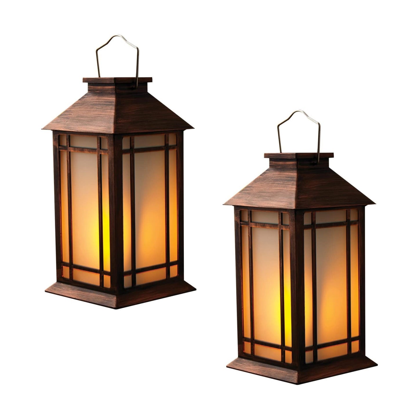 Bdor 13 Inch Outdoor Decorative Lanterns with LED Candle Timer 2 Pack Brown | Battery powered convenience, cozy