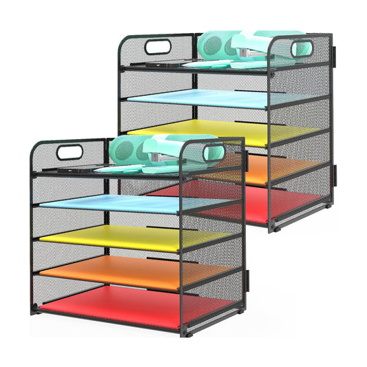 2 Pack Letter Tray 5-Tier Desk Organizer File Paper Holder with Handle, Metal Desktop Document Shelf Tray Office