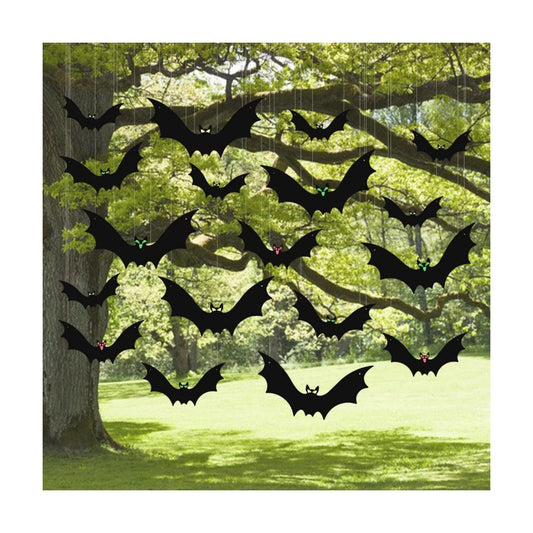(18 Pcs) Hanging Bats Halloween Decoration Outside, Large Flying Plastic Bats Outdoor Decor, 3 Different Sizes with Cute Eye Stickers for Hanging in The Tree, Porch, Yard, Lawn, Indoor