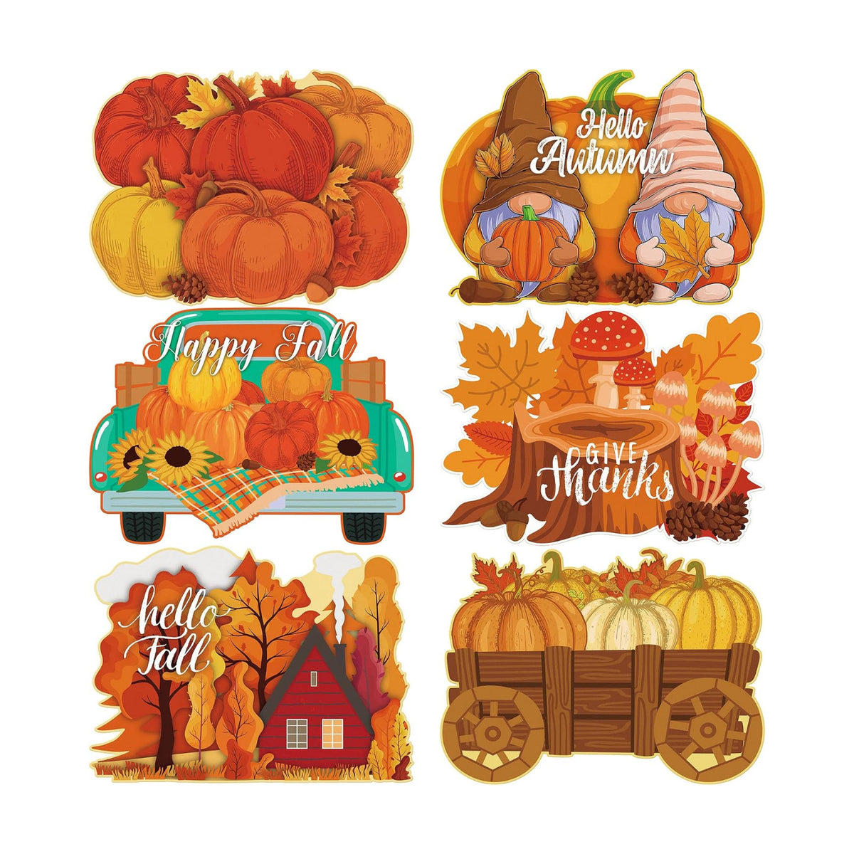MCEAST 6 Pack Fall Pumpkin Plastic Placemats Autumn Harvest Table Mats