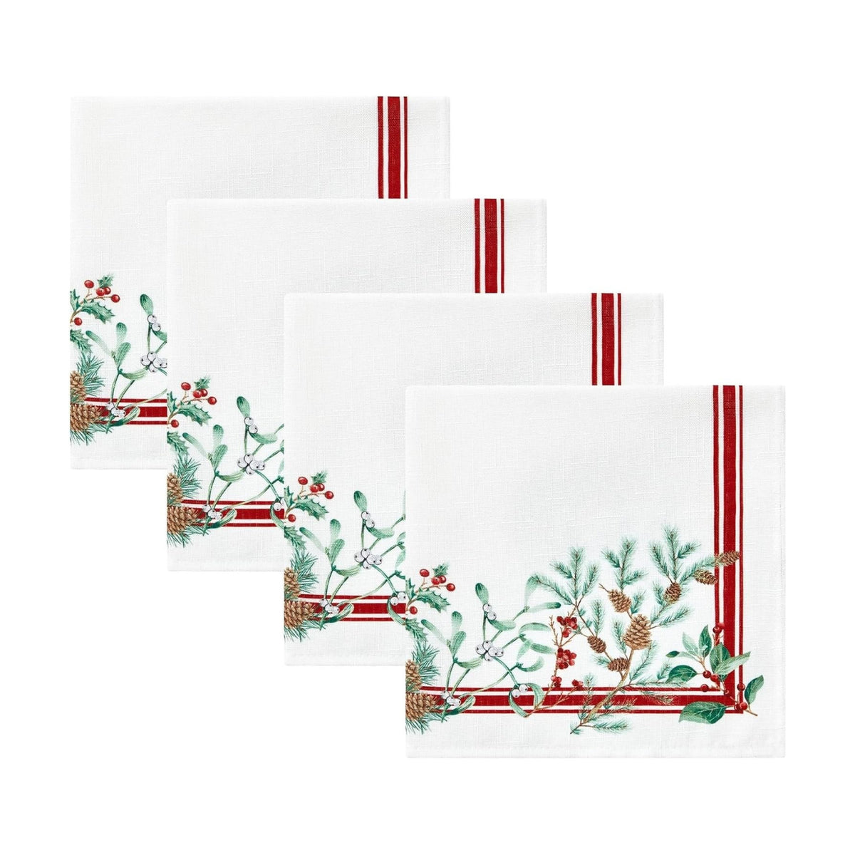 Winter Holiday Berry Fabric Napkin Set of 4, Multicolor - 17" W x 17" L