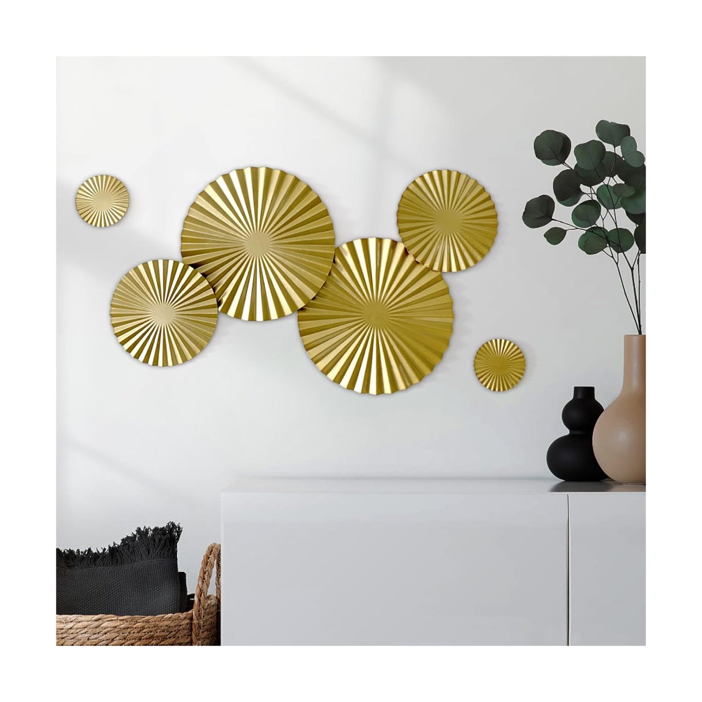 Glamativity Sunburst Wall Art Set Of 6, Gold Wall Decor, Metal Modern Accent Large Sunburst Hanging Decorations Above