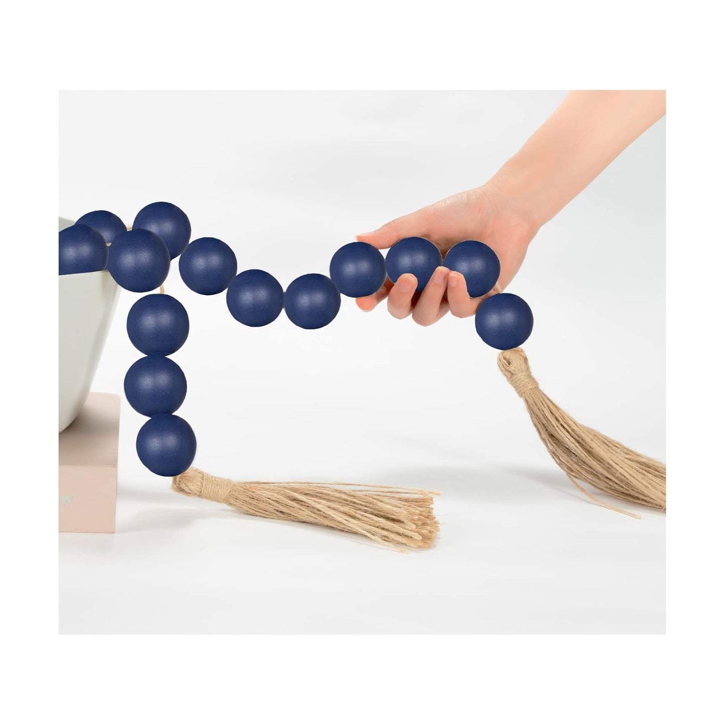 60" Long Extra Large Wood Bead Garland in Navy Blue / 5 Navy Blue / 60 Inches