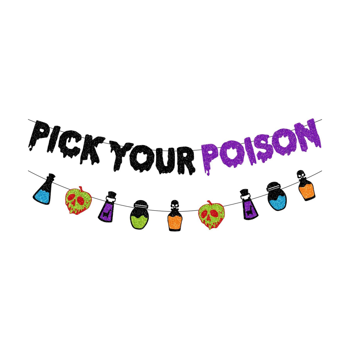 PTFNY Glittery Pick Your Poison Banner Hocus Pocus Decorations Potion Bar Decorations Halloween Party Banner for Haunted Houses Home Halloween Party Decorations Supplies