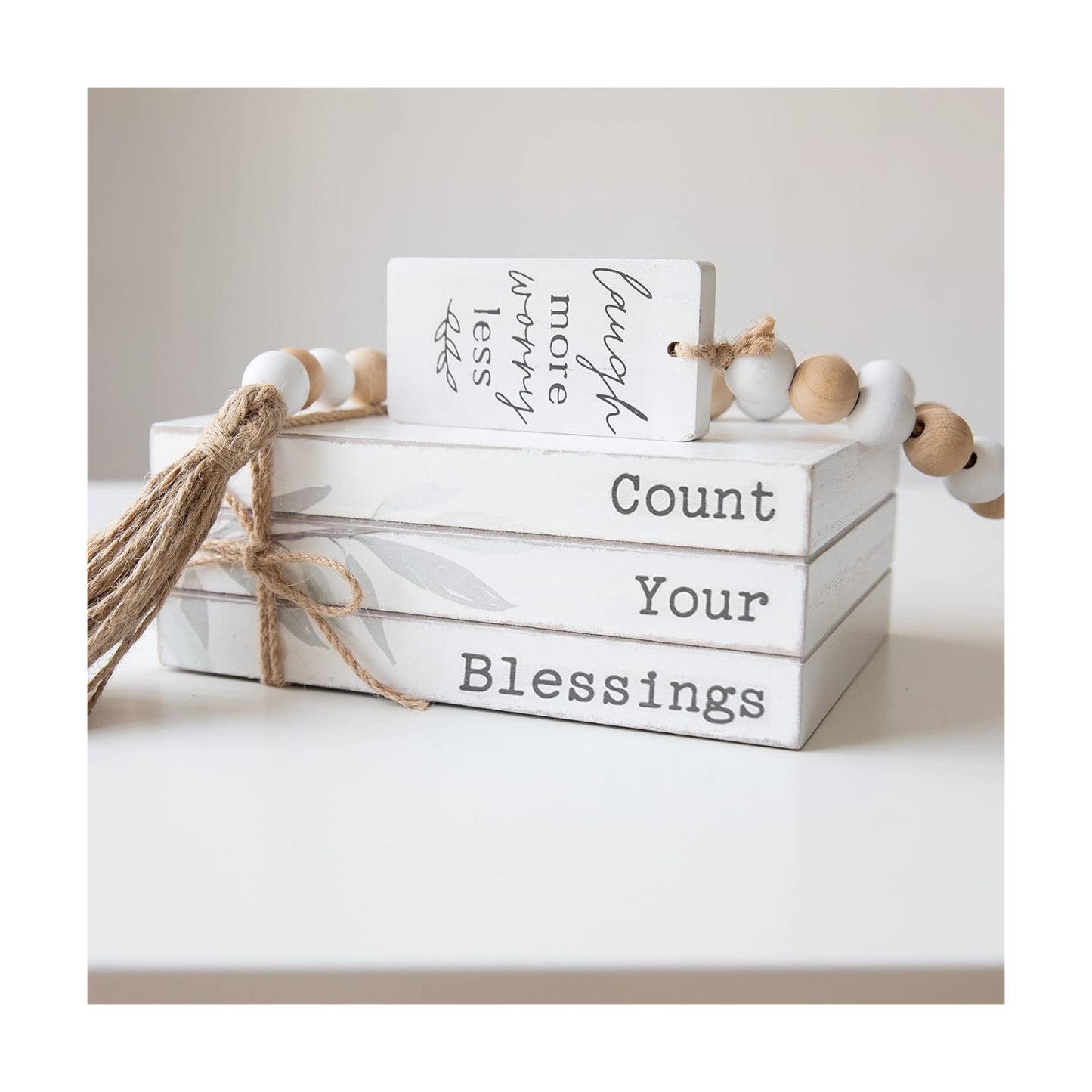 GENMOUS Faux Decorative Books Set / Bless / White